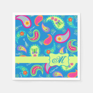 Guardanapo De Papel Monograma de Padrão de Paisley Moderno Azul Turque