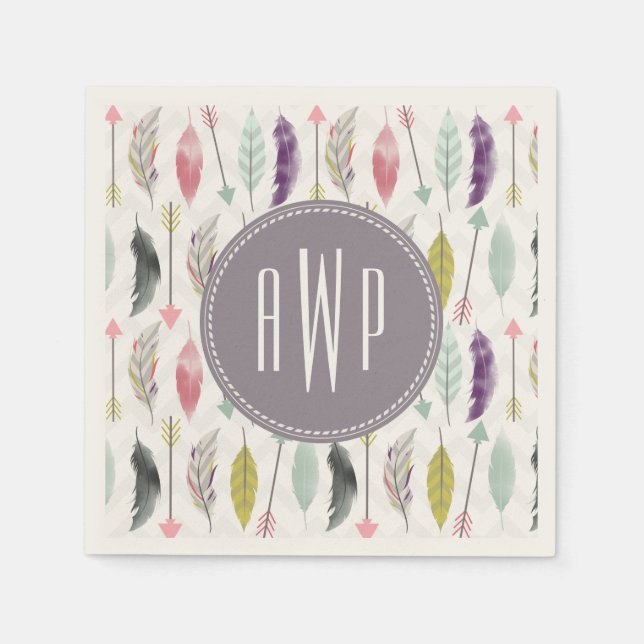 Guardanapo De Papel Monograma de Penas e Setas (Frente)