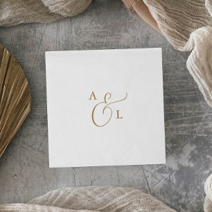 Guardanapo De Papel Monograma de Script Dourado Elegante Casamento Nap