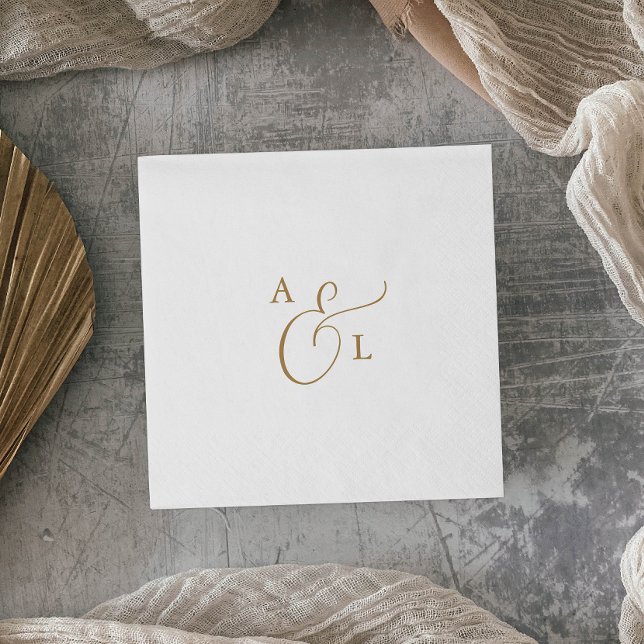 Guardanapo De Papel Monograma de Script Dourado Elegante Casamento Nap (Criador carregado)