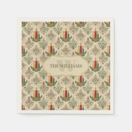 Guardanapo De Papel Monograma de Velas e Ornamentos de natais vintages