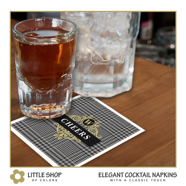 Guardanapo De Papel Monograma de Xadrez de Glen Dourada Elegante (Criador carregado)