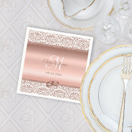 Guardanapo De Papel Monograma do Casamento tema damasco Dourado rosa