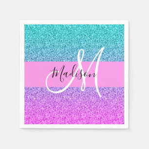 Guardanapo De Papel Monograma do Gradiente Sparkle Glitter Glitter Pur