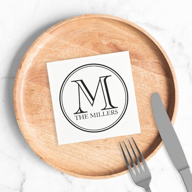 Guardanapo De Papel Monograma do nome da borda preta redonda (Criador carregado)