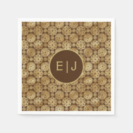Guardanapo De Papel Monograma do padrão Dahlias na moda Brown e Dourad