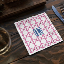 Guardanapo De Papel Monograma do padrão do Marinho Pink Trellis Bamboo