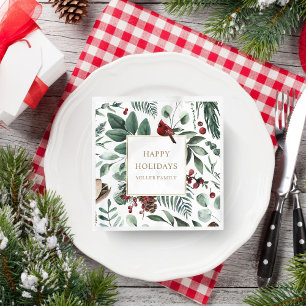Guardanapo De Papel monograma do partido cardeal natal greenery