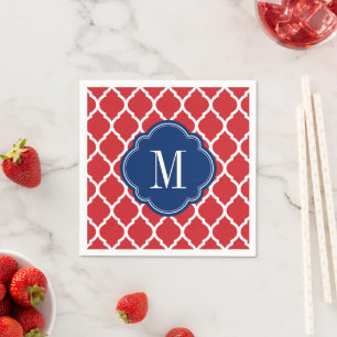 Guardanapo De Papel Monograma do Quatrefoil de Branco Vermelho e Azul