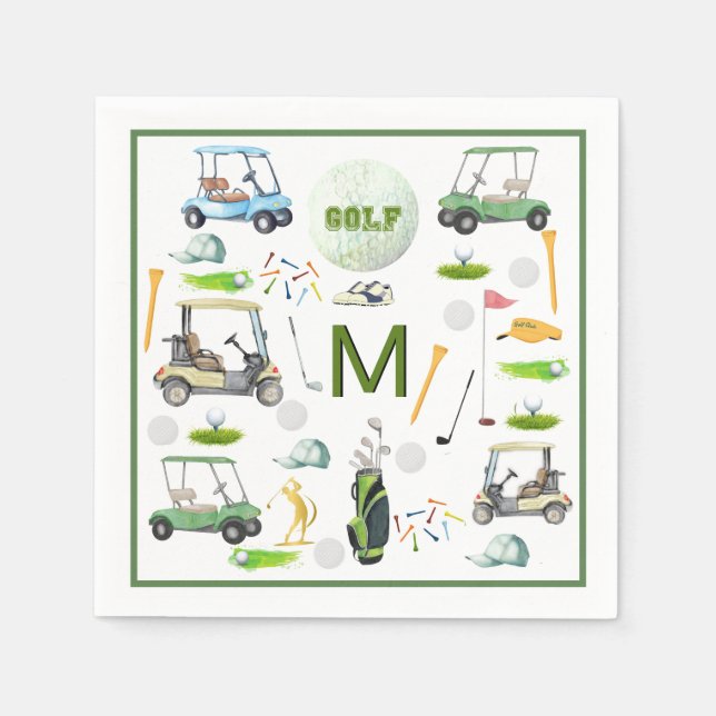 Guardanapo De Papel Monograma do Tema de Golfe da Reforma de Aniversár (Frente)