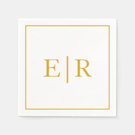 Guardanapo De Papel Monograma Dourado de Noivado Simples e Elegante