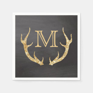 Guardanapo De Papel Monograma Dourado do quadro dos Antlers dos cervos