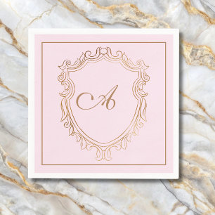 Guardanapo De Papel Monograma Dourado Elegante Cor-de-Rosa Inicial