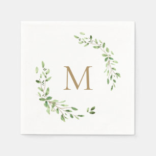 Guardanapo De Papel Monograma Dourado Folhas verdes casadas Crest