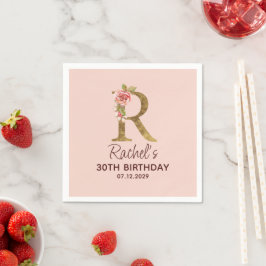 Guardanapo De Papel Monograma Dourado Letra R com Rosas Rosa Beijo
