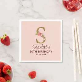 Guardanapo De Papel Monograma Dourado Letra S com Rosas Rosa Beijo