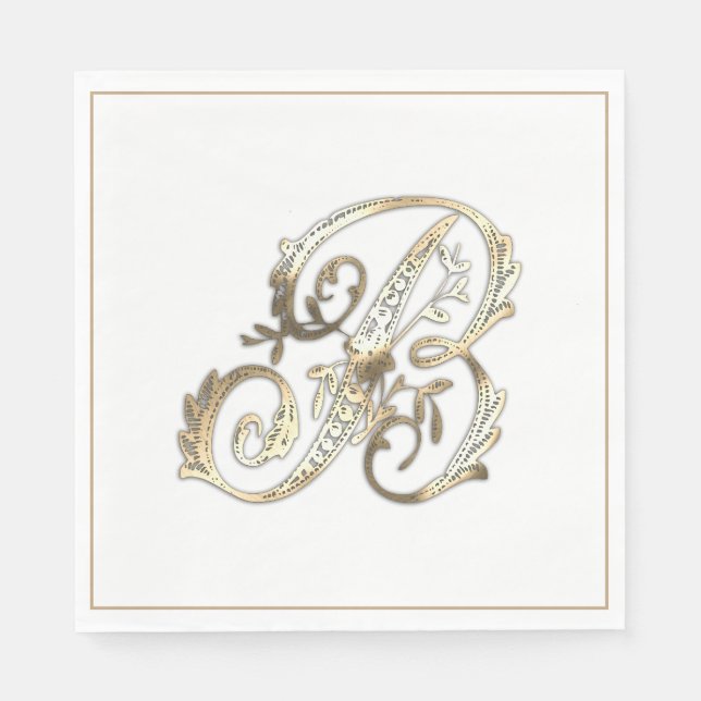 Guardanapo De Papel Monograma Dourado Ornate Antigo B (Frente)