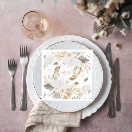 Guardanapo De Papel Monograma Elegante Boho Flores e Aves Aquáticas
