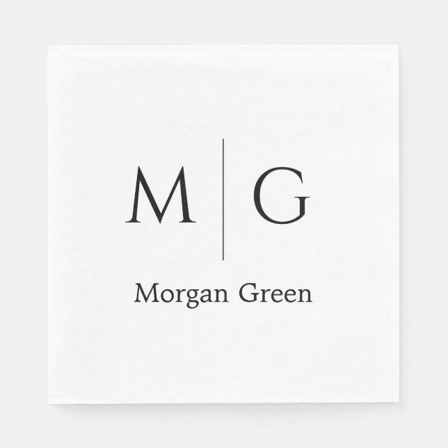 Guardanapo De Papel Monograma Elegante com Nome em Branco (Frente)
