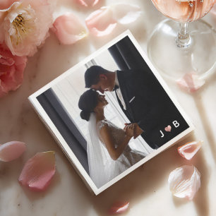 Guardanapo De Papel Monograma Elegante em Coração com Foto do Casal de