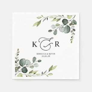Guardanapo De Papel Monograma Elegante Eucalyptus Greenery Personaliza
