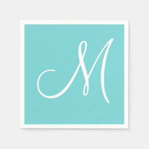 Guardanapo De Papel Monograma Elegante Grande Branco Pastel Teal