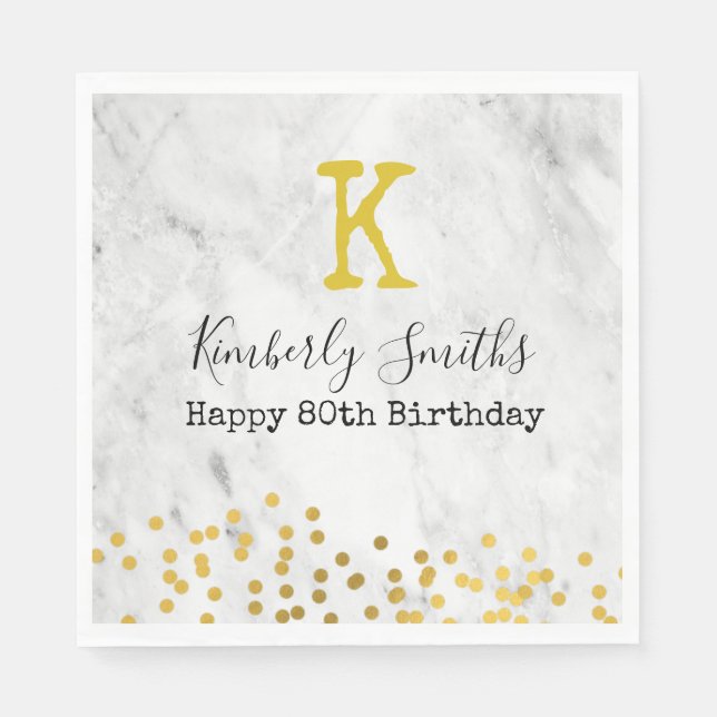 Guardanapo De Papel Monograma Elegante pontos Dourados no Aniversário  (Frente)