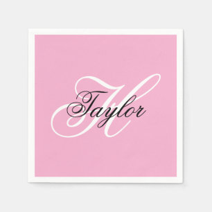 Guardanapo De Papel Monograma Elegante Preto e Branco Rosa