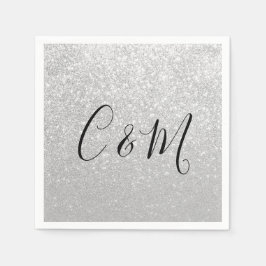 Guardanapo De Papel Monograma Elegante Silver Glitter Wedkins