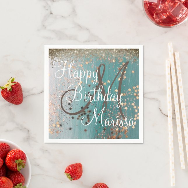 Guardanapo De Papel Monograma - Estrelas Douradas de aniversário em Te (Insitu)