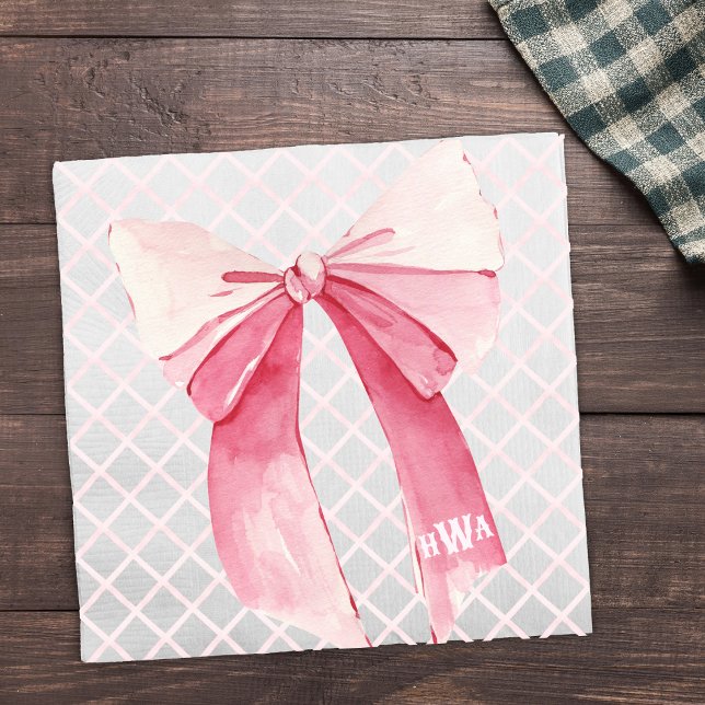 Guardanapo De Papel Monograma - Fita Cor de Brisa Rosa Napkin (Criador carregado)