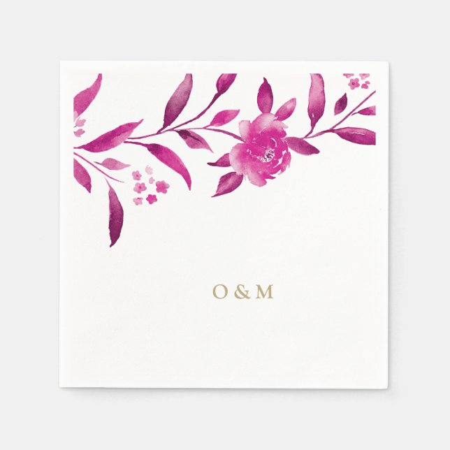 Guardanapo De Papel Monograma floral cor-de-rosa Chinoiserie Casamento (Frente)