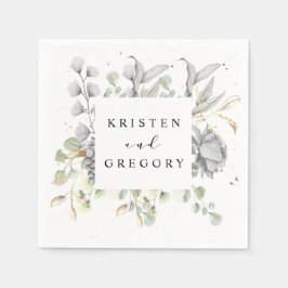 Guardanapo De Papel monograma floral dramático de casamento em prata e