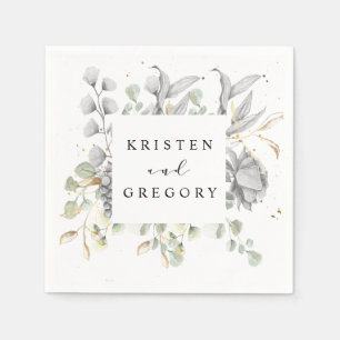 Guardanapo De Papel monograma floral dramático de casamento em prata e