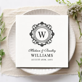 Guardanapo De Papel Monograma Floral Ornata Casamento Elegante Preto B