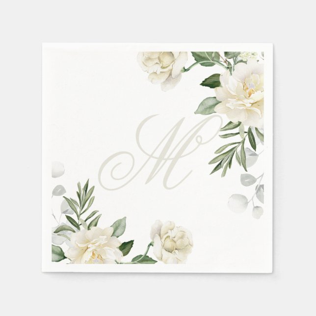 Guardanapo De Papel Monograma Floral Personalizado (Frente)