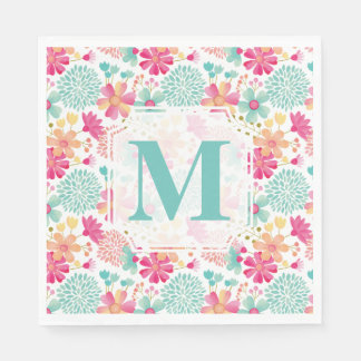 Guardanapo De Papel Monograma Floral Pintado Pintado de Turquesa Nápol