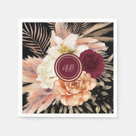 Guardanapo De Papel Monograma Floral Preto de Casamento