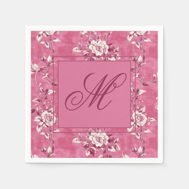 Guardanapo De Papel Monograma Floral Rosa Antigo (Frente)