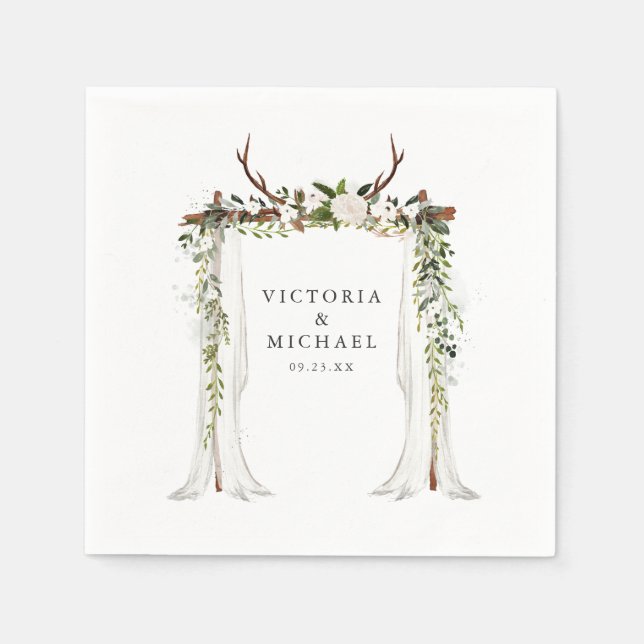 Guardanapo De Papel Monograma Floral Rustic Anler Country Boho (Frente)