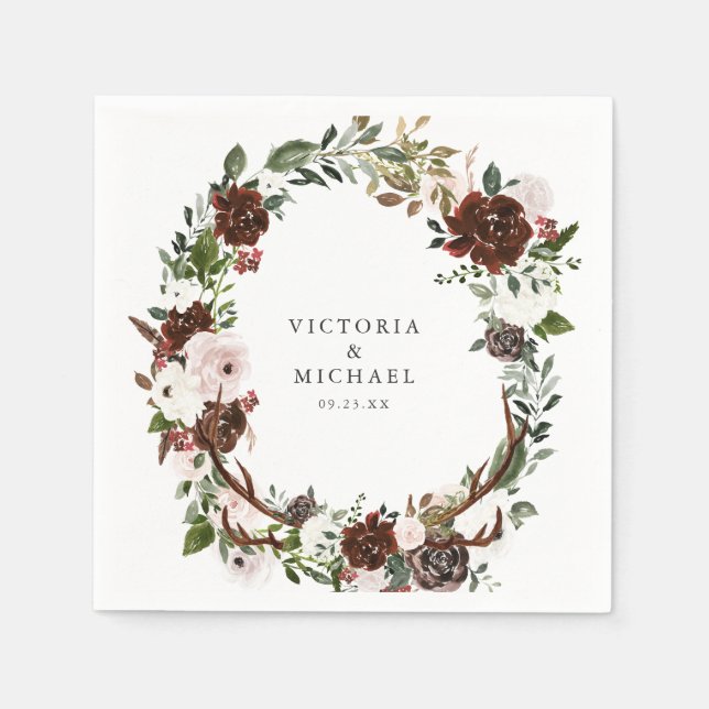 Guardanapo De Papel Monograma Floral Rustic Anler Country Boho (Frente)