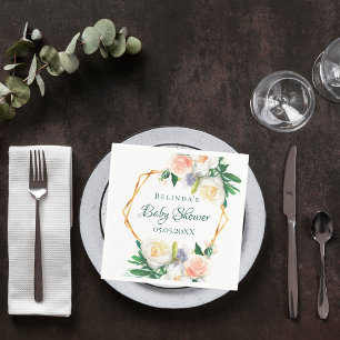 Guardanapo De Papel monograma geométrico cor-de-rosa com chá de fralda