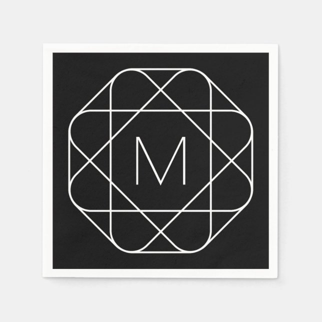 Guardanapo De Papel Monograma Geométrico Preto e Branco (Frente)