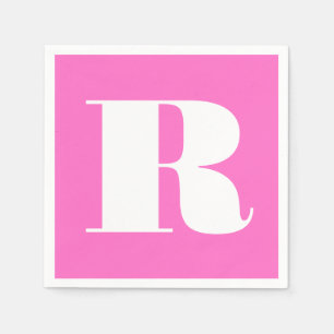 Guardanapo De Papel Monograma Grande e Elegante Branco   Rosa Neon