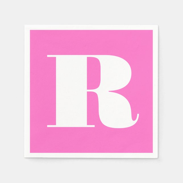 Guardanapo De Papel Monograma Grande e Elegante Branco | Rosa Neon (Frente)