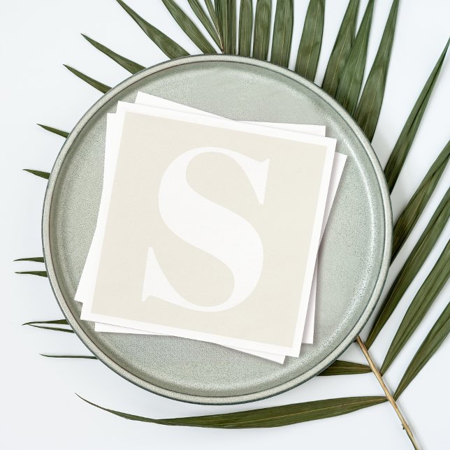 Guardanapo De Papel Monograma Grande Qualquer Inicial em bege Neutro (Personalize with any desired monogram initial.)