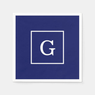Guardanapo De Papel Monograma inicial com quadro branco azul marinho