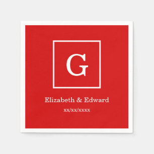 Guardanapo De Papel Monograma inicial com quadro branco vermelho