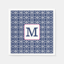 Guardanapo De Papel Monograma Inicial de Octógono Branco Navy Preppy