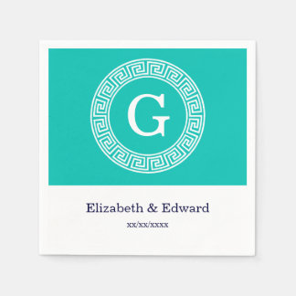 Guardanapo De Papel Monograma Inicial de Quadro-Redondo Grego Branco T